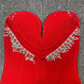 Sexy Women'S Light Luxury Sequin Rhinestone Tassel Design Bandage Dress Strapless Sleeveless Bodycon Backless Midi Dresses