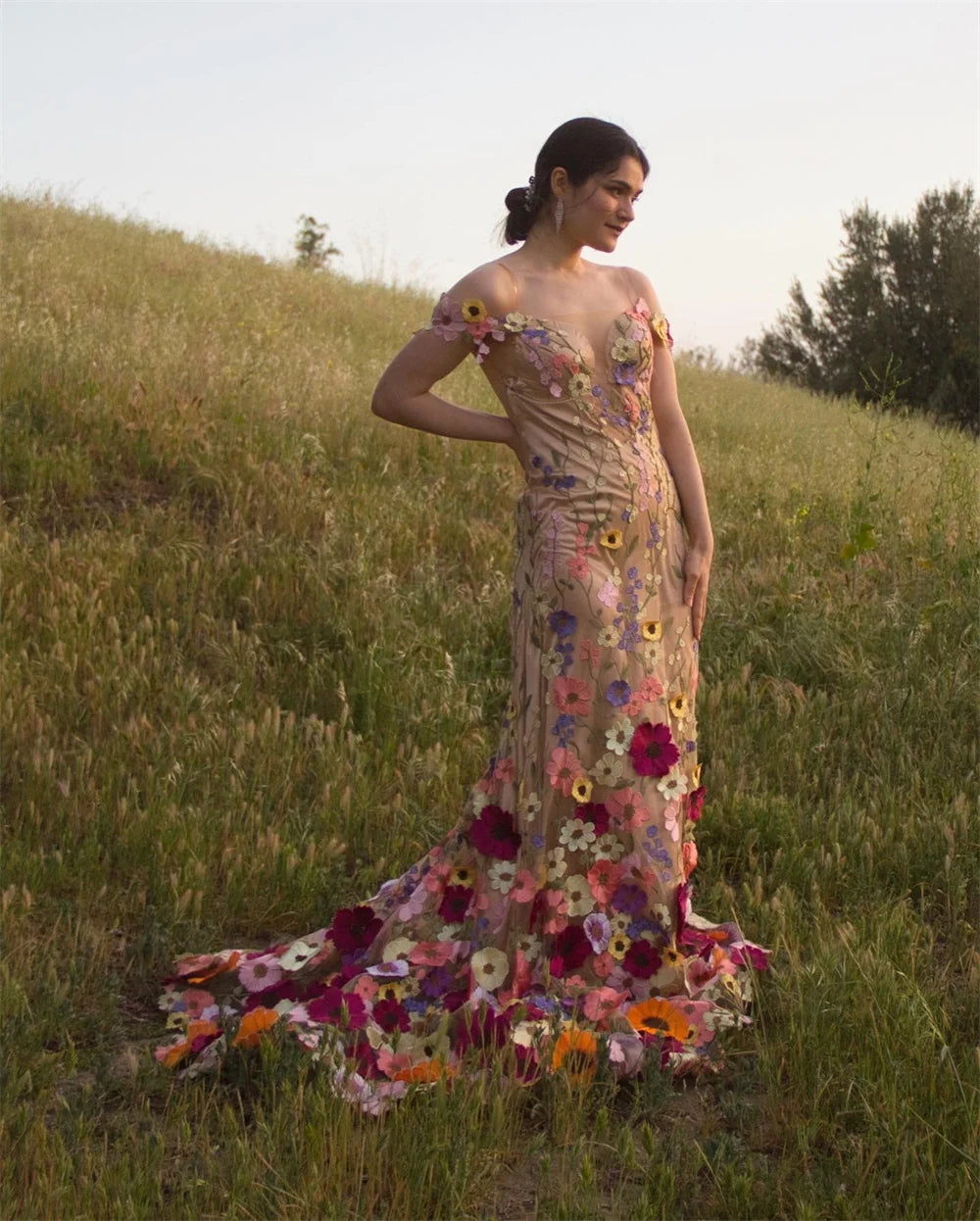 3D Lace Embroidery Long Train Prom Dress Tulle Mermaid Vestidos De Fiesta Elegant Heart Shaped Neck Backless Party Dress