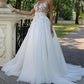 Sheer Illusion Spaghetti Straps Lace Applique A Line Wedding Dresses Custom Made Sweep Train Bridal Dress novia vestido