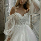 Dream Off bahu Renda Glitter Tulle Wedding Dresses Long Puff Sleeve 3d Flowers Boho Bride Gown Vestidos de Novia