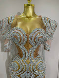 Sparkly Rhinestones Sequins Sexy Mesh Tassels Cape Short Dress Women Evening Birthday Party Nightclub Stage Costume
