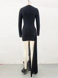 Sexy Women's Asymmetric Dresses O-neck Long Sleeve Diamond Decoration Bodycon Mini Dress Cocktail Evening Party Vestidos
