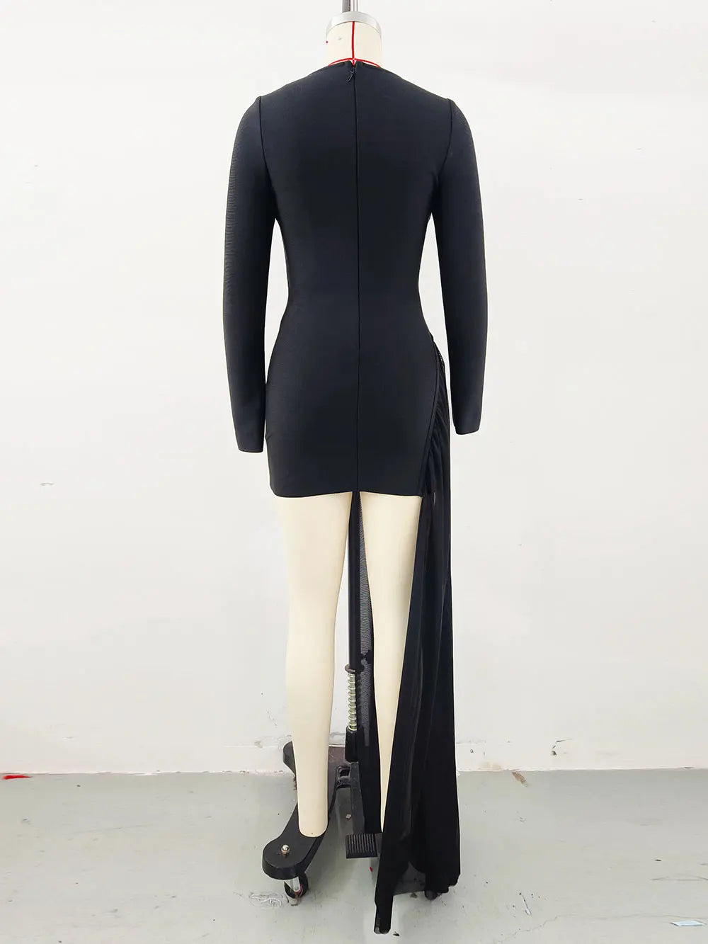 Sexy Women's Asymmetric Dresses O-neck Long Sleeve Diamond Decoration Bodycon Mini Dress Cocktail Evening Party Vestidos