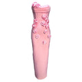 Pink Red Color Women Sexy Strapless Florals Bodycon Long Bandage Dress Evening Party Celebrate Birthday Outfit Vestido Pink