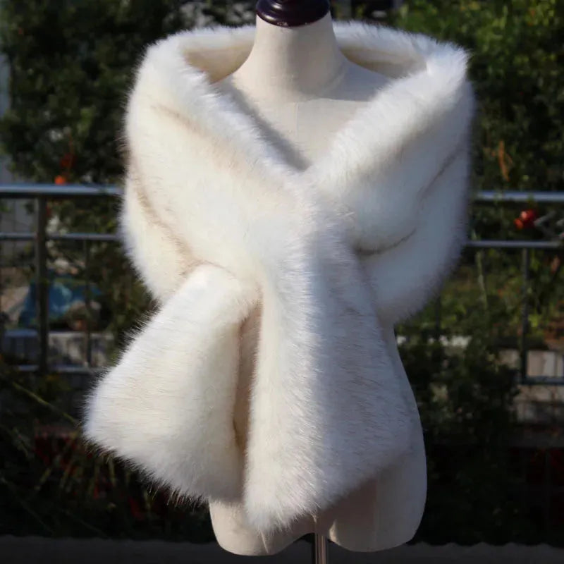 Ivory Faux Fur Bridal Wrap Shrug Bolero Cape Wedding Shawl Accessory for Women