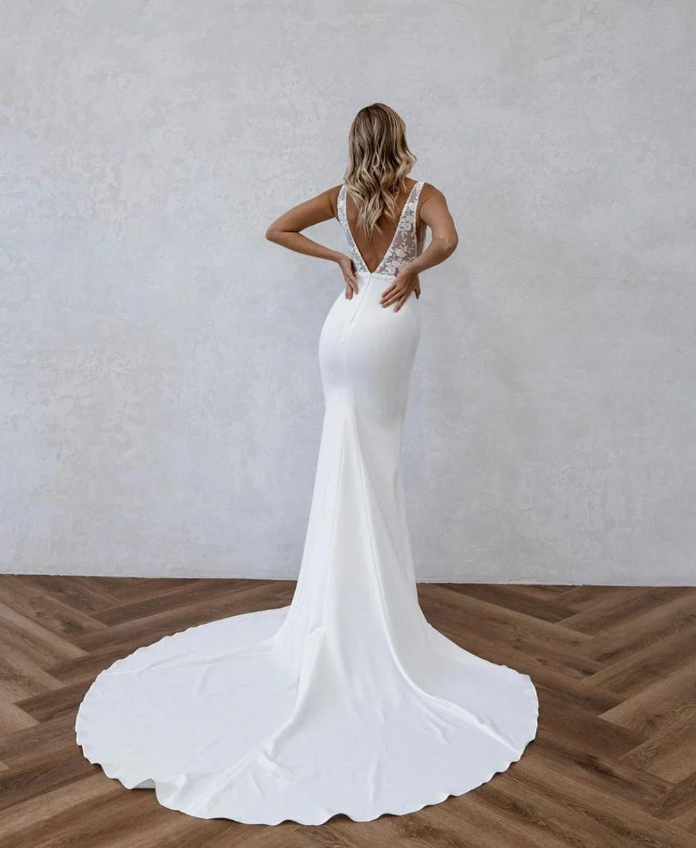 Robe de mariée sirène Vintage, haut en dentelle, col carré, sans manches, en Satin, Sexy, dos nu, robe de mariée personnalisée