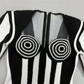 Sexy Women Light Luxury Stripe Dress Strapless Long Sleeve Bodycon Mini Dress Celebrity Cocktail Club Evening Party Vestido