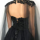 Gothic Black Heart Shaped Neckline Prom Dress Lace Embroidery Cape فساتين السهرة A-line Tulle Evening Dress