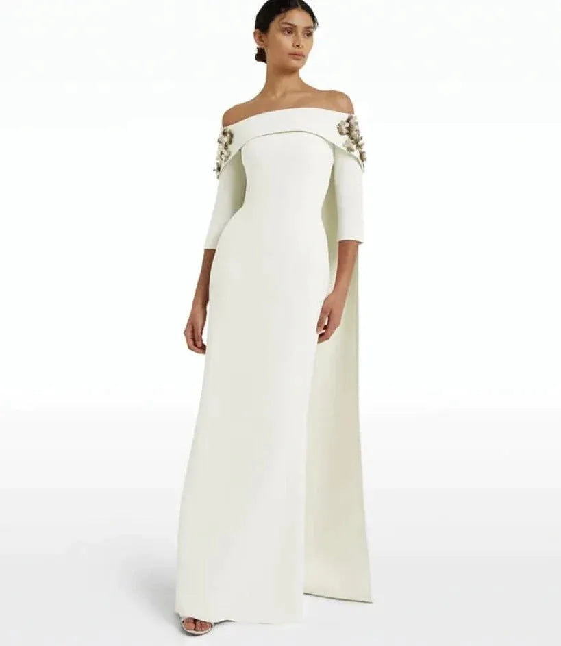 Fortunate Evening Elegant Vintage Mermaid Boat Neck Beading Flowers Formal Occasion Prom Dresses Evening Party Gowns Satin