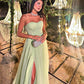 Sexy Side Split Light Green Vestidos De Noche Strapless A-line Prom Dress Tulle Floor Lenght فساتين السهرة