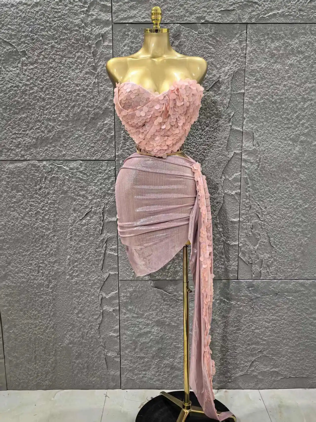 Women Sexy Shinning Sequins Strapless 2 Pieces Bodycon Mini Dress Nightclub Party Performance Costume Birthday Outfit