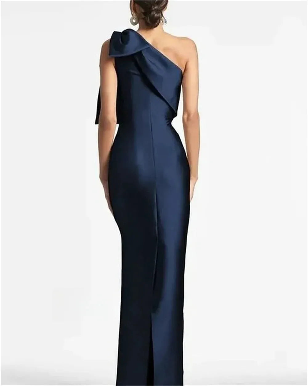 Dark Blue Satin Prom Dresses One Shoulder Mermaid vestidos de noche Elegant Sleeveless Floor-Length Formal Evening as pic