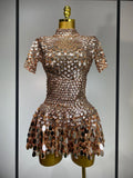 Sparkly Sequins Luxury Birthday Party Gown Short Dress Dancer Stage Performance Wear Women Sexy Nightclub Dress Festival Outfit Rose gold