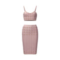 Chic Pink Studded Crop Top and Skirt Set for a Trendy Rooftop Party Evening Gown Dress Pink