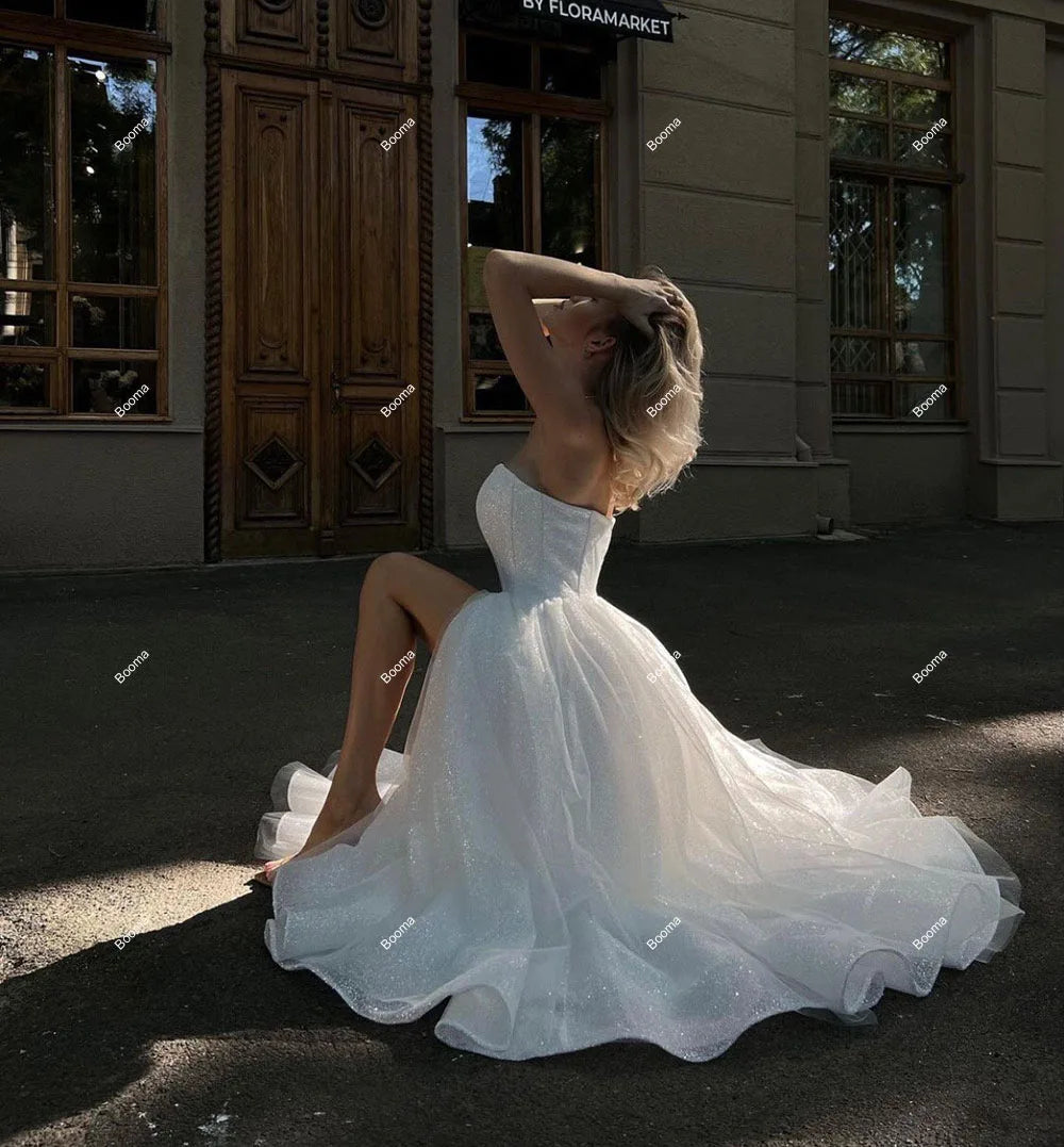 Gaun pengantin pendek mengkilap sayang pengantin sederhana gaun pesta celah gaun malam formal untuk wanita gaun pengantin wanita