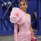 Vestidos de fiesta de un hombro de encaje rosa modesto con abertura de flor grande en 3D, longitud del té, vestido de fiesta Formal para mujer, vestidos de invitados de boda