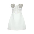 Elegant And Pretty Women'S Dresses For Wedding Sweet Heart Shape Crystal Design Strapless A-Line Mini Dress Summer WHITE