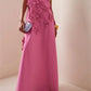 Pink 3D Flower Lace Appliques Prom Dresses Sheath Satin vestidos par boda Elegant Sleeveless Floor-Length Wedding Dress