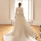 Graceful Satin Wedding Dresses With Detachable Coat Square Collar Bridal Gowns Long Puff Sleeves Vestidos De Novia