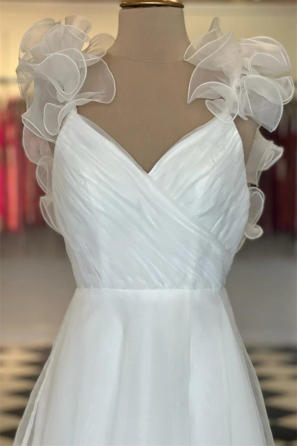 Vestidos de fiesta blancos con cuello en V, vestidos de noche de tul con corte en A, elegantes, sin mangas, hasta el suelo, sin espalda, noche Formal