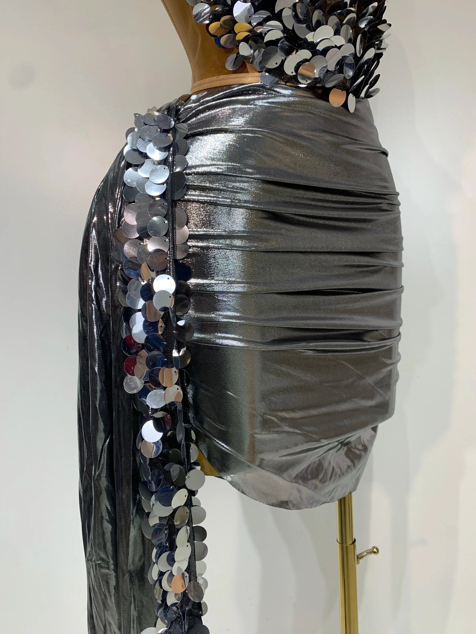 Sparkly Sequin Two Piece Set Sexy Strapless Backless Women's Outfit Evening Party Nightclub Stage Performance Dance Costume