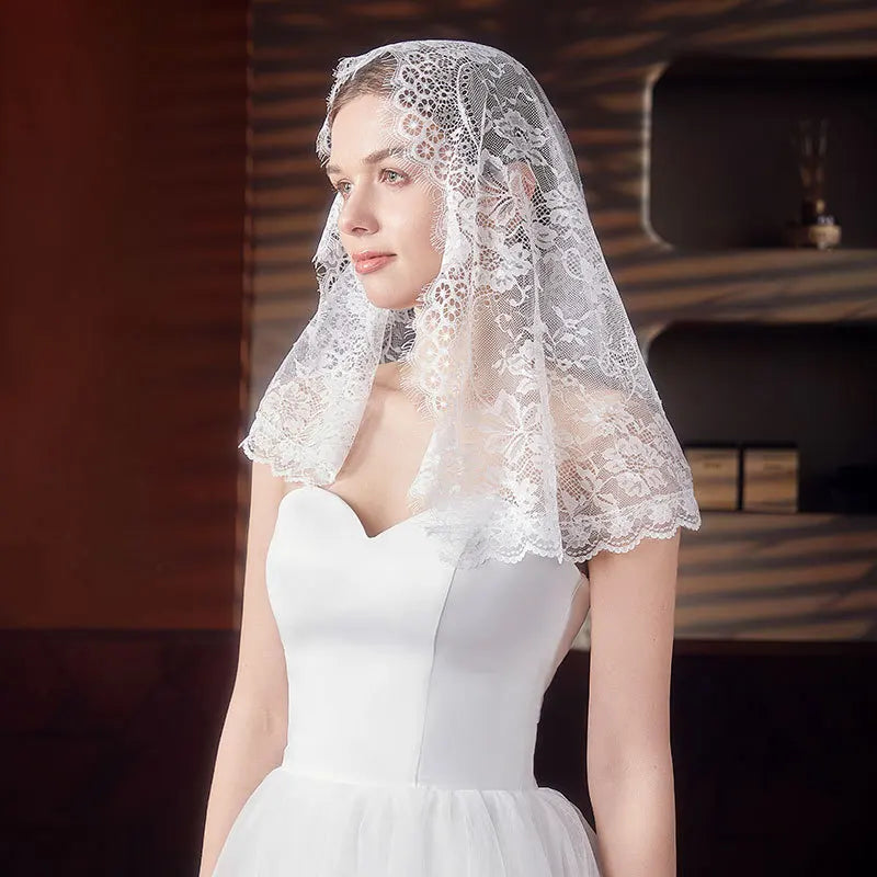 Mantilla Lace Veils For Women Spanish Muslim Head Covering Church Veil Black White Chapel Catholic Bridal Veils For Wedding