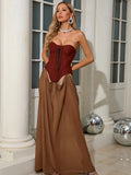 Vintage-Inspired Strapless Corset Top & Sheer Dress for Evening Dinners Party Gown