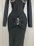Sexy Luxury Sparkly Beading Bandage Long Sleeve Bodycon Dress Women Celebrity Party Elegant Evening Club Pary Dresses