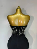 Women Sexy Black Sleeveless Backless Pearls Beaded StraplessBeading Bodycon Bandage Jumpsuit Evening Party Birthday Club Outfit