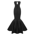 Black Sleeveless Mermaid Bandage Long Dress Sexy Key Hole Open Back Floor Length Court Train Gown Evening Party Wear black