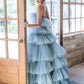 Grey Blue Ball Gown Vestidos De Noche Elegant Multilayer فساتين السهرة Handmade Strapless A-line Prom Dress