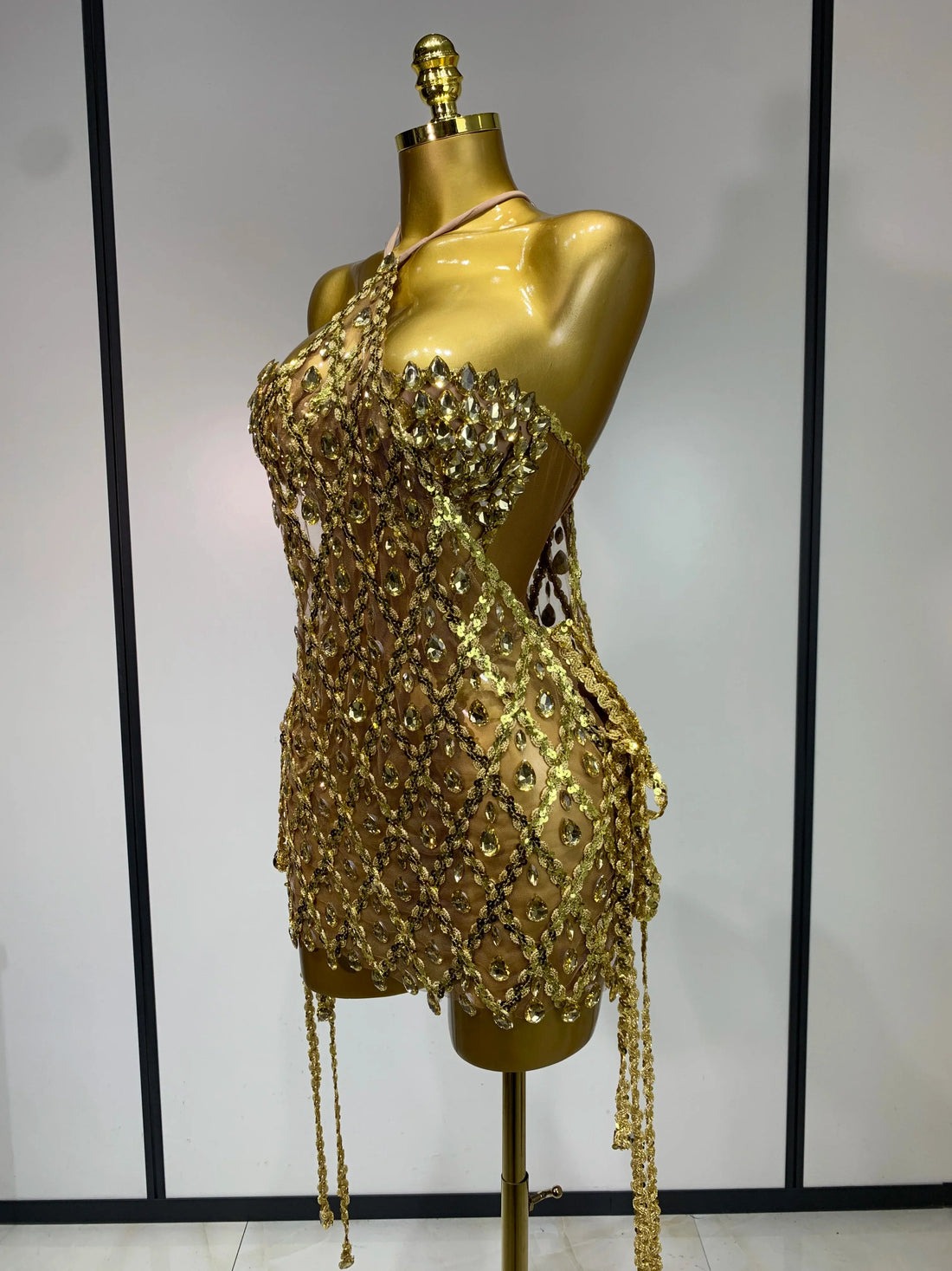 Sparkly Sequin Diamond Mesh Transparent Two Piece Set Women Sexy Evening Party Celebrate Birthday Photo Shoot Wear Gold