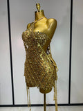 Sparkly Sequin Diamond Mesh Transparent Two Piece Set Women Sexy Evening Party Celebrate Birthday Photo Shoot Wear