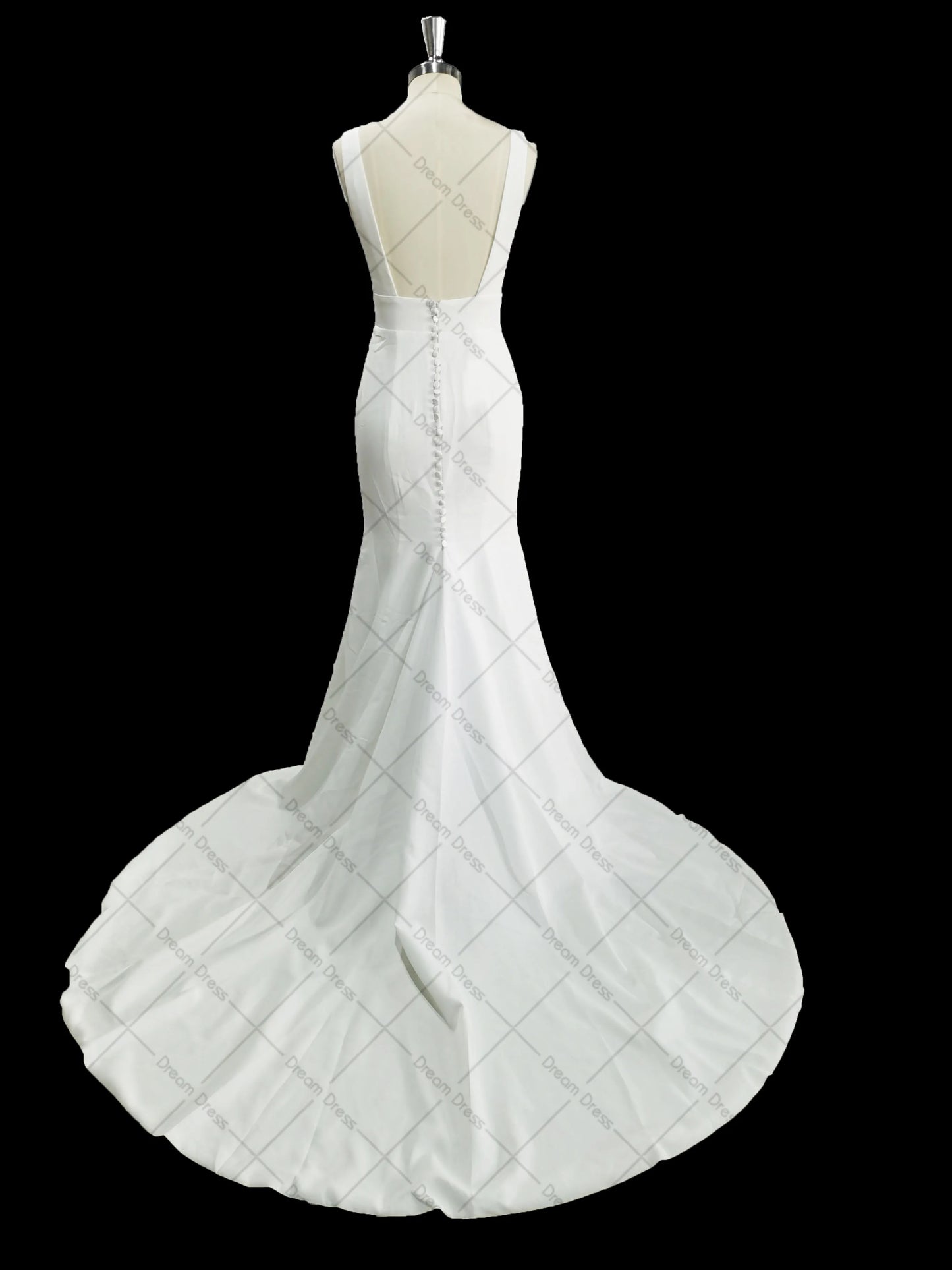 فستان زفاف حورية البحر بسيط بدون ظهر بدون أكمام من الساتان الأنيق والأشرطة برقبة مربعة رداء العروس من De Mariee