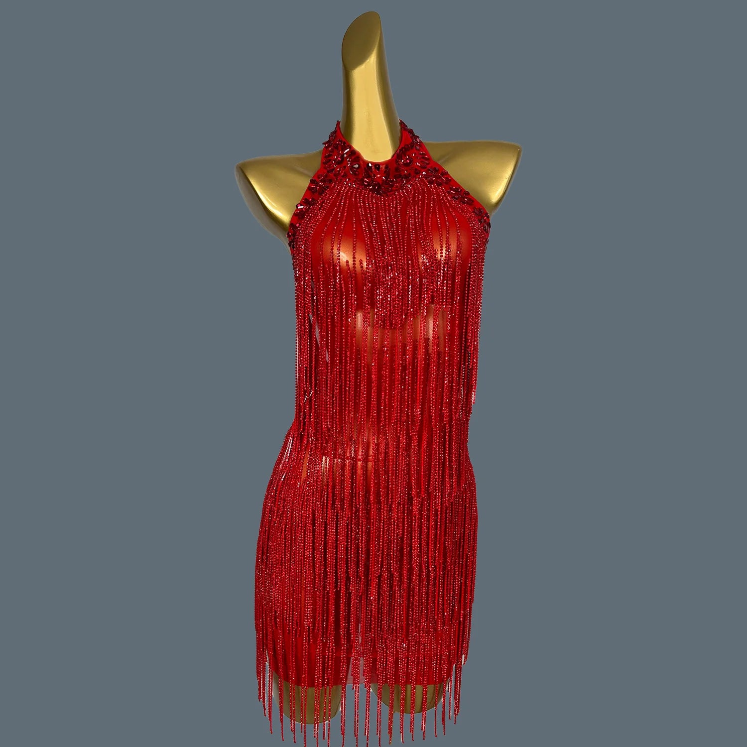 Latin Dance Gold Fringe Dress for Women Rumba Chacha Tango Practice Clothes Adult Children Latin Dancing Wear Outfit Tiaogao Red