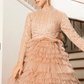 Luxury Champagne Glitter Crew-neck A-line Wedding Dress Multilayer Long Sleeve فستان حفلات الزفاف Empire Waist Prom Dress