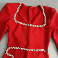 Elegant Women Dress Light Luxury Diamond Design Bandage Dress Square Neck Long Sleeve Bodycon Christmas Red Dress Vestidos