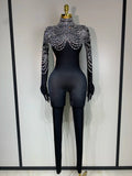 Women Sexy Nightclub Evening Party Drag Queen Singer Dancer Stage Performance Costume Luxury Rhinestone Stretch Jumpsuit style 2