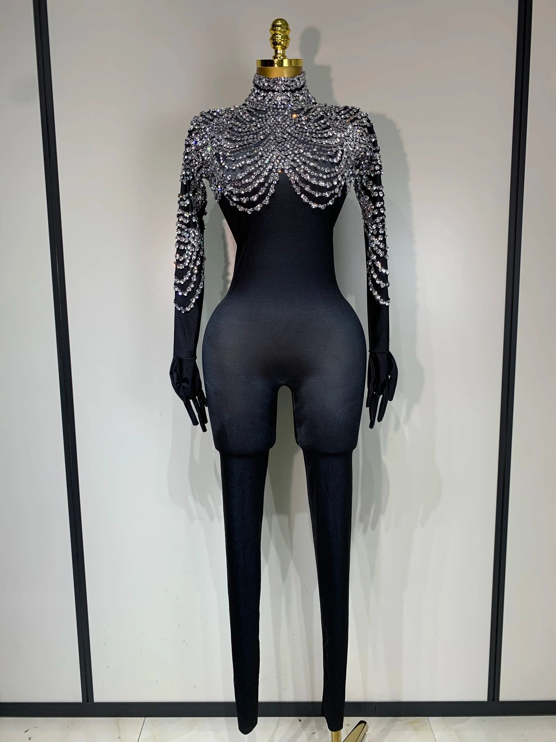 Women Sexy Nightclub Evening Party Drag Queen Singer Dancer Stage Performance Costume Luxury Rhinestone Stretch Jumpsuit style 2