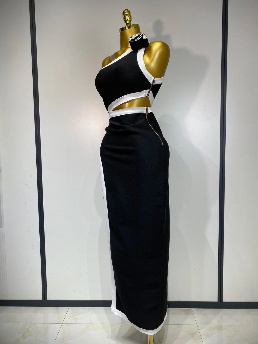 Women Celebrity Sexy One Shoulder Cut Out Split Maxi Long Bodycon Bandage Dress Elegant Evening Club Birthday Party Dress black