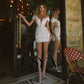 V-deck off-righer 3D Appliques Flowers Mini suknia ślubna dla kobiet otwarte z tyłu nad kolanem krótka suknia ślubna