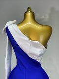 Women Sexy One Shoulder Splicing Bow Bodycon Bandaged Dress Celebrity Elegant Evening Party Luxury Birthday Banquet Dress