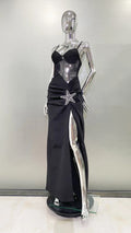 Starfish Sexy See Through Mesh Patchwork Bandage Spaghetti Strap Floor Length Dress Evening Dress Celebrity Party Outfit