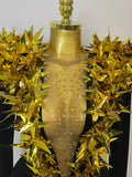 Shiny Gold Rhinestone Black Velvet Long Sleeve Bodysuit Women Evening Party Club Gala Hosts NightClub Bar Stage Costumes