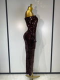 Women Luxury Sequin Celebrity Sexy Off Shoulder Long Bodycon Dress Elegant Evening Club Party Fashion Birthday Dresses
