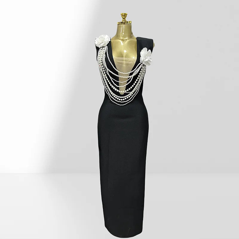 Summer Sexy V-Neck Sleeveless Package Hips Ankle Lenght Bandage Dress Graceful Woman Party Dress Cocktail Party Vestido