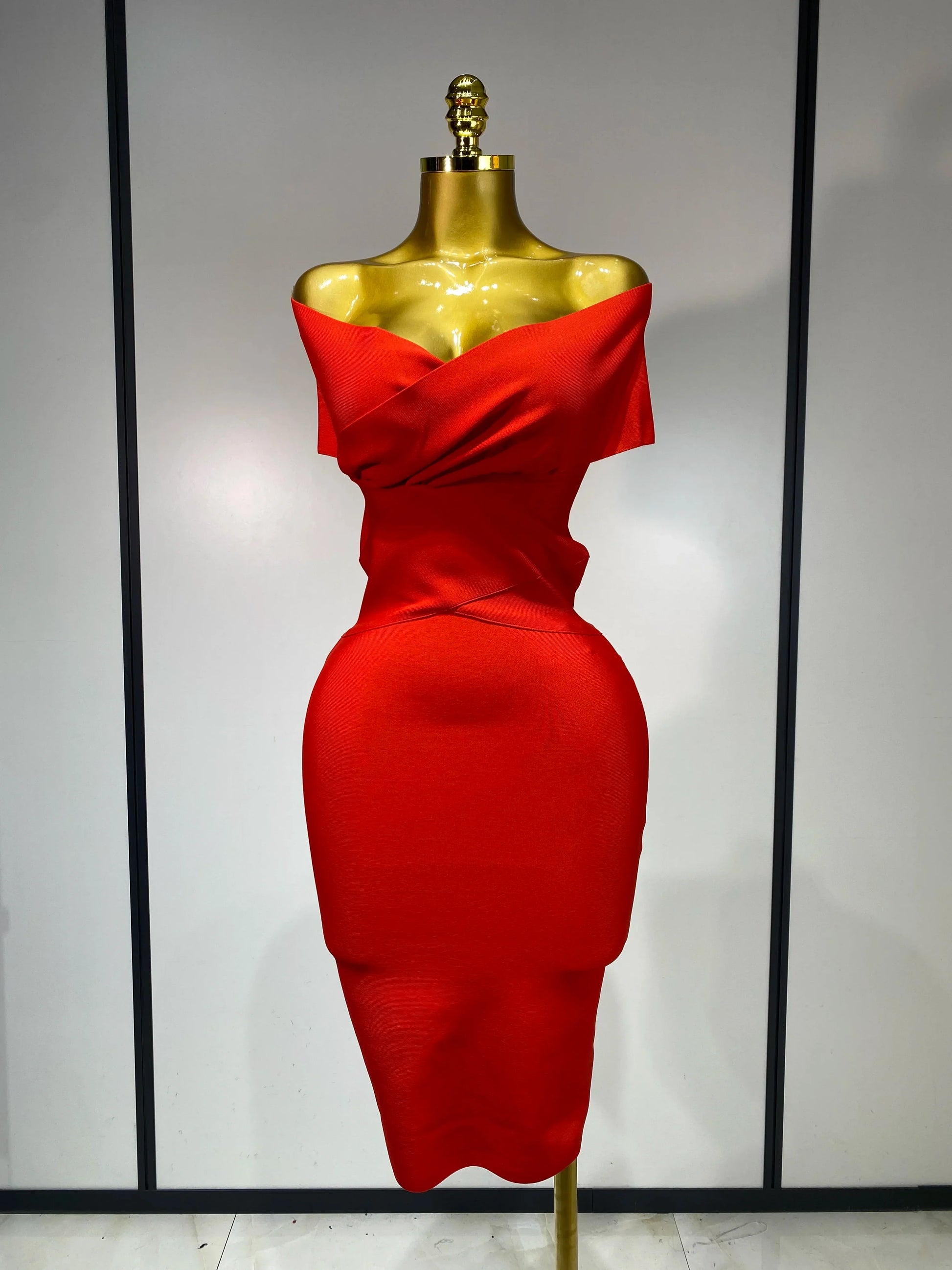 Women Bodycon Sexy Off The Shoulder Bandage Dress Club Dress Midi Celebrity Elegant Party Luxury Birthday Dress Red