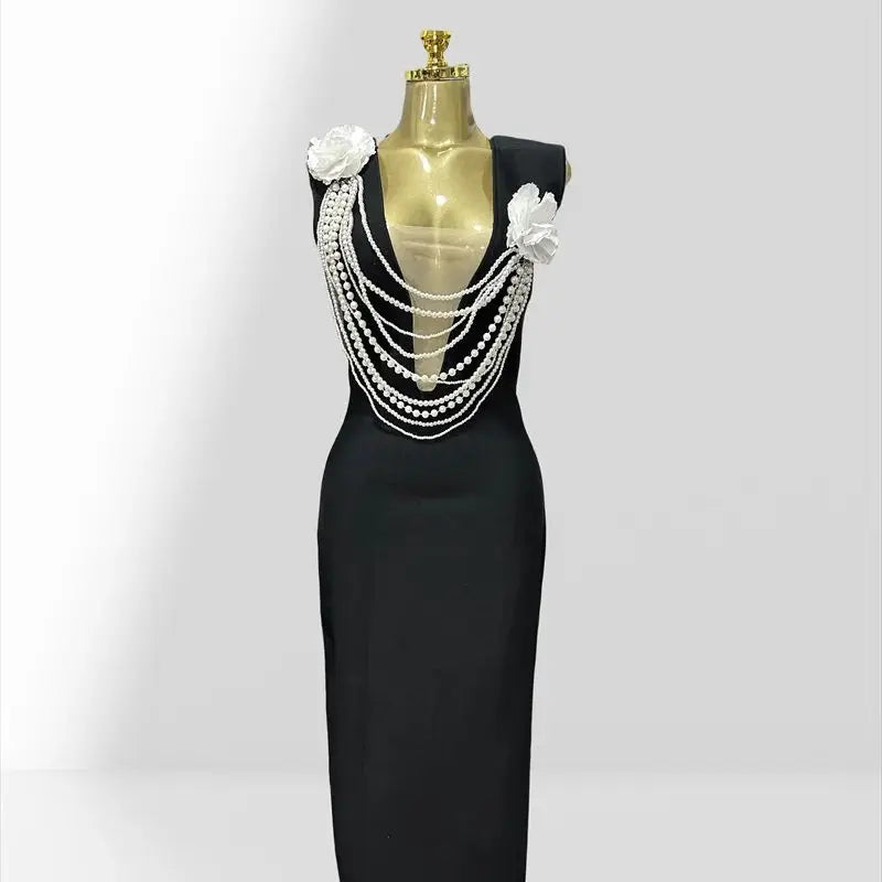 Summer Sexy V-Neck Sleeveless Package Hips Ankle Lenght Bandage Dress Graceful Woman Party Dress Cocktail Party Vestido