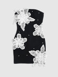 Autumn Wome Strapless Sleeveless Sexy Bandage Dress With Three-Dimensional Flower Bead Design Bodycon Backless Mini Dress black