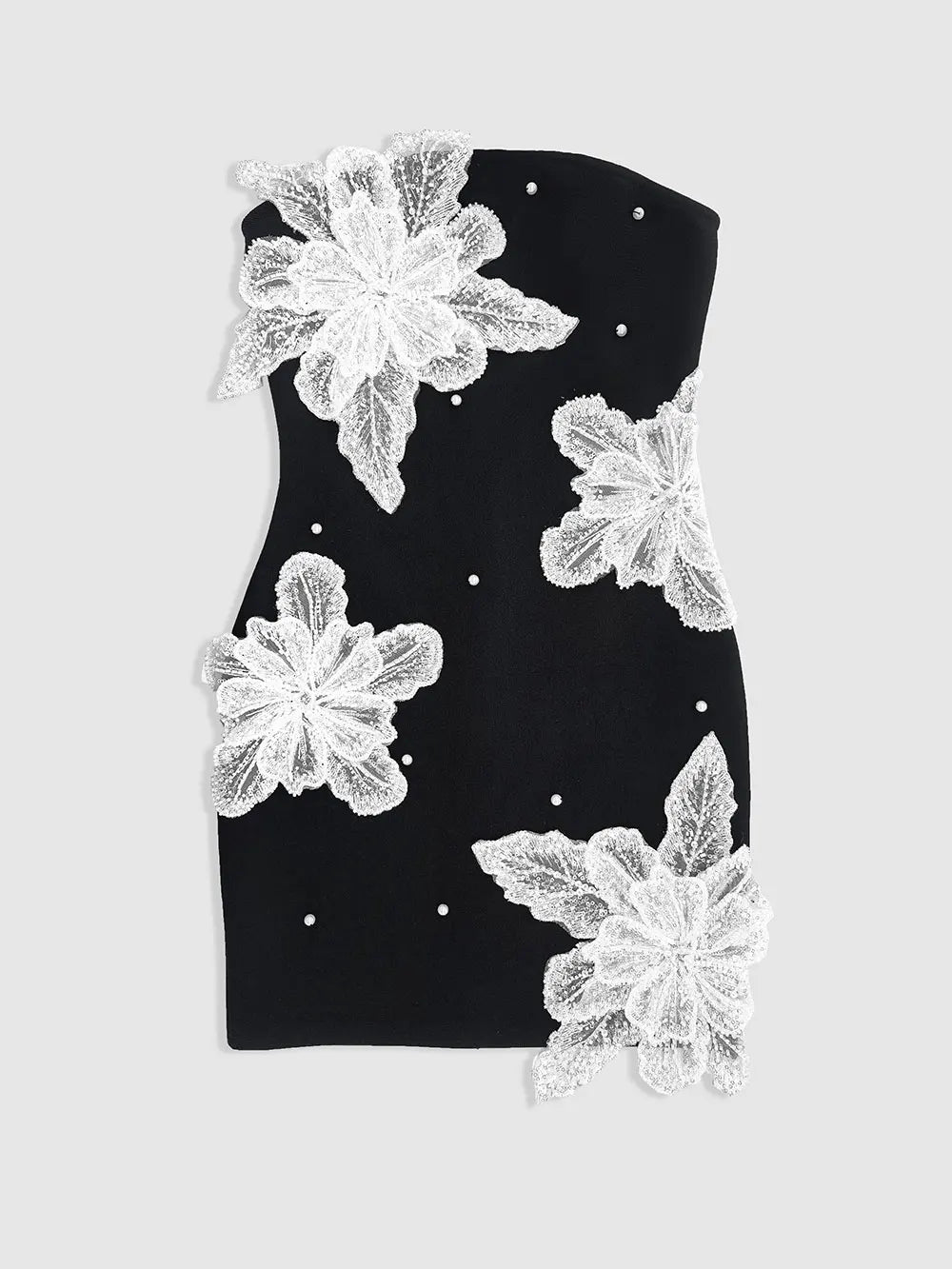 Autumn Wome Strapless Sleeveless Sexy Bandage Dress With Three-Dimensional Flower Bead Design Bodycon Backless Mini Dress black